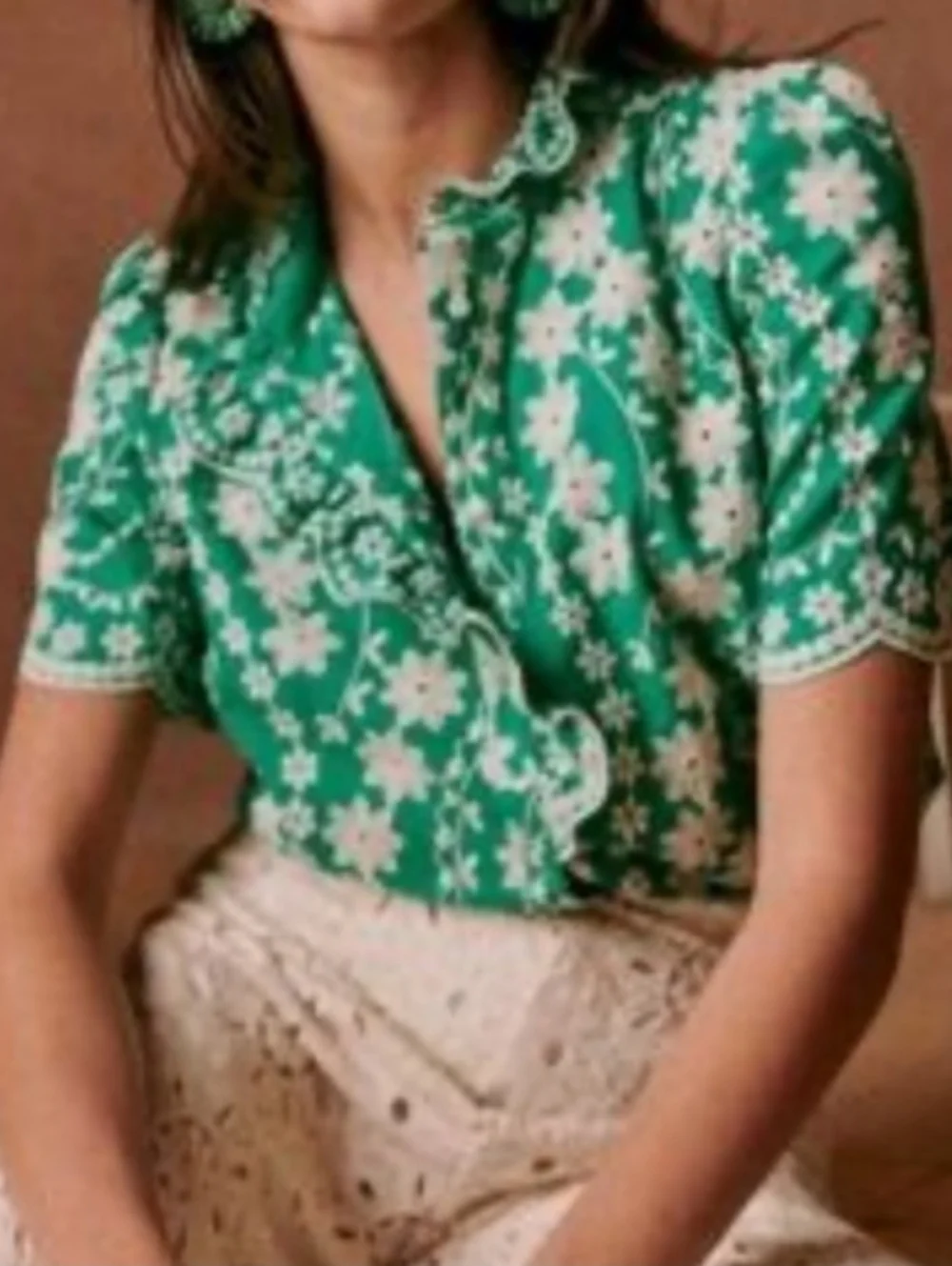 Sezane Dahlia green short-sleeve blouse - Picture 9 of 11